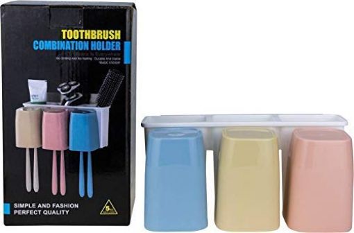 Picture of NEW TOOTHBRUSH HOLDER Wall Mount Toothbrush Combination Holder with 3 Cups Self-Adhesive Bathroom Shower Storage Organizer