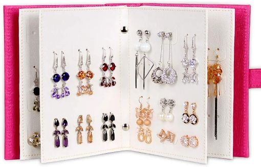 Picture of NOTEBOOK JEWELLERY ORGANIZER Folding Jewelry Display Earrings Ear Studs Holder Organizer Storage Book Design PU Leather Jewelry Tray