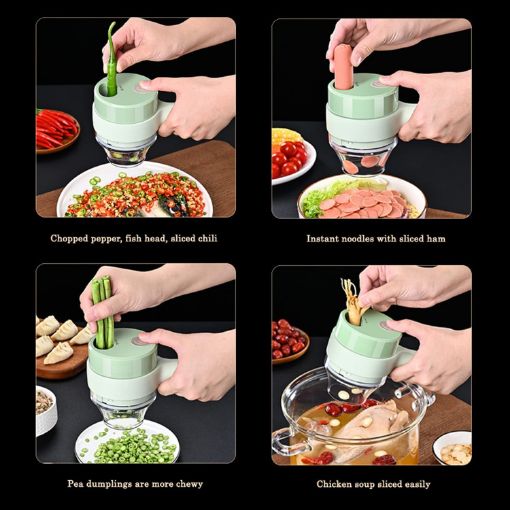 Picture of 4 in 1 Handheld Electric Vegetable Cutter Wireless Hand held Food Processor Vegetable Chopper  USB CHOPPER