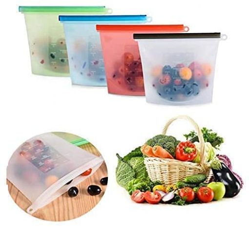Picture of Silicone Food Storage Bag 1000ml  Microwave Dishwasher Freezer Fresh Lunch Preservation Fridge and Microwave Food Storage Zip Bags Vegetable Fruit 1000 ML