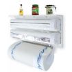 Picture of Trippal Pepar Dispencer  Triple Paper Dispenser 4 in 1 Foil Cling Film Tissue Paper Roll Holder for Kitchen with Spice Rack -White Kitchen Triple Paper Roll Dispenser & Holder for Tissue Paper Roll Cling Film Dispenser with Cutter