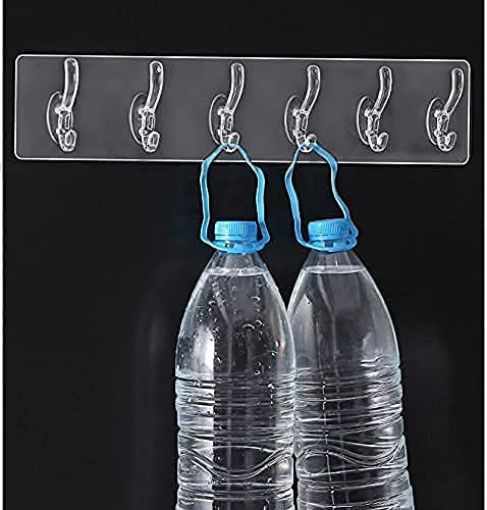 Picture of Adhesive Sticker Multi-Purpose 6 Hook for Hanging Strong Transparent Reusable Waterproof