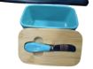 Picture of BUTTER BOX CERAMIC BUTTER BOX            Butter Dishes Ceramic A Large Porcelain Butter Keeper with Bamboo Lid and Steel Knife Butter Dish with Wooden Top Cover