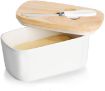 Picture of BUTTER BOX CERAMIC BUTTER BOX            Butter Dishes Ceramic A Large Porcelain Butter Keeper with Bamboo Lid and Steel Knife Butter Dish with Wooden Top Cover