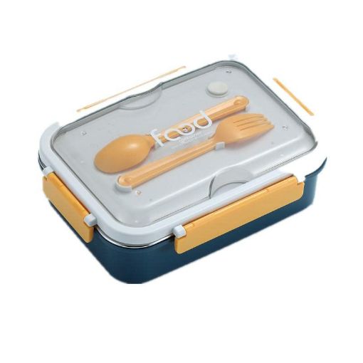Picture of Leak Proof Lunch Box 3 Compartment Stainless Steel Lunch Box Plastic Spoon & Fork LUNCH BOX FOR KIDS STEEL LUNCH BOX  TIFFIN TIFIN 3 PARTITION