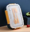 Picture of Leak Proof Lunch Box 3 Compartment Stainless Steel Lunch Box Plastic Spoon & Fork LUNCH BOX FOR KIDS STEEL LUNCH BOX  TIFFIN TIFIN 3 PARTITION