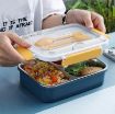 Picture of Leak Proof Lunch Box 3 Compartment Stainless Steel Lunch Box Plastic Spoon & Fork LUNCH BOX FOR KIDS STEEL LUNCH BOX  TIFFIN TIFIN 3 PARTITION