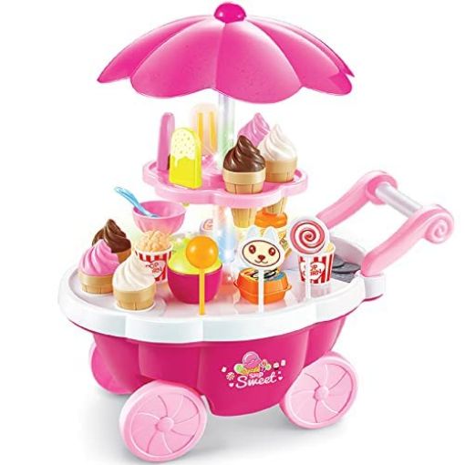 Picture of 39 Pcs Ice Cream Sweet Shop Cart Toys Pretend Play Kitchen Set for Kids SWEET  CART