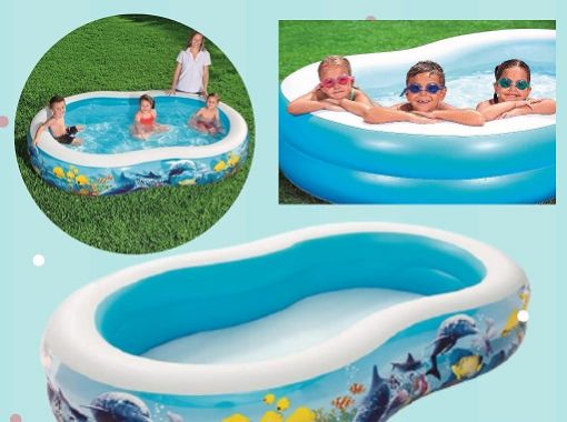 Picture of 2 Layer Printed Inflatable Rectangle Bath Tub for Kids and Adults Swimming Pool 8.7 Feet for Indoor/ Outdoor