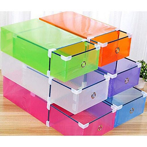 Picture of Transparent Drawer Style Shoe Box Storage Colorful Plastic Shoe Box Drawer Storage