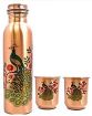 Picture of Peacock Printed Copper Water Bottles Copper Water Bottle 1000 ml Printed Copper Water Bottle  Copper Water Bottle with 2 Glasses Peacock Printed