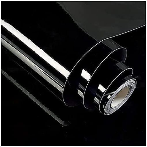Picture of BLACK FOILBlack Wallpaper Shiny Black Contact Paper Black Peel and Stick Wallpaper Self Adhesive Waterproof Wallpaper Kitchen