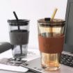 Picture of GLASS MUG WITH STRAW AND COVER 450 ML Glass Travel Sipper Tumbler Mug  Milk Mug