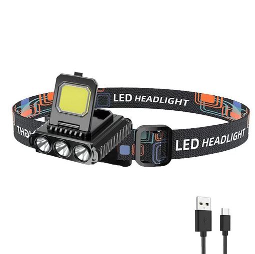 Picture of LED Headlamp USB Rechargeable Headlight Torch 3 LED HEADLAMP WITH COB  LIGHT