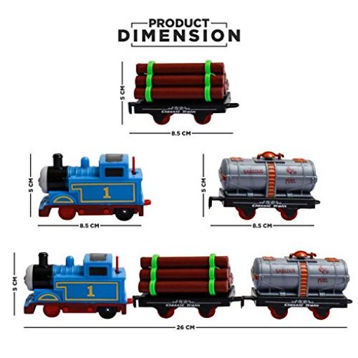 Picture of Tomas Toy Train Track Set with Sound and Flashing Lights Train with Coal Wagon and Tanker Plastic Adventures Small Push Along Thomas Train Engine Multicolor Bullet Cartoon Train
