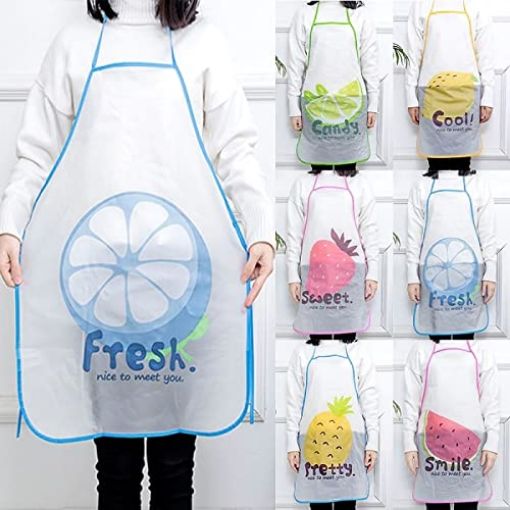 Picture of FRUIT PRINT WATER PROOF APRONCOOKING APRON  KITCHEN APRON COOKING APRON Lovely Cartoon Fruit Print Waterproof Apron  Sleeve Multifunction Half-Length Kitchen Cooking Baking Oilproof