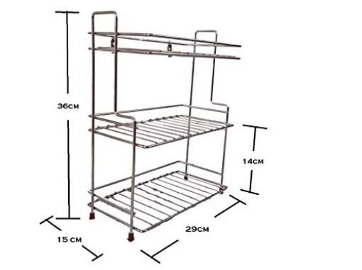 Picture of Stainless Steel Multipurpose Kitchen Rack/Storage Shelf Cutlery Storage Rack/Dish Rack for Layer Wall Mount Modular Silver Color