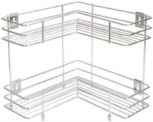 Picture of 2 Layer L Corner Shape Stand 2 Layer Stainless Steel Multipurpose Storage Rack Shelf for Kitchen  Bathroom  L Corner Shape Stand,Double Layer 2-Tier Stainless Steel Multipurpose Storage Rack