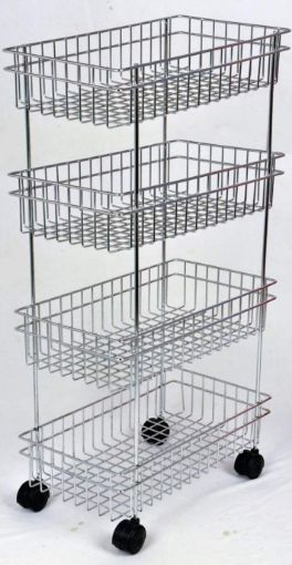 Picture of Stainless Steel 4 Layer Kitchen Trolley Fruit Vegetable Storage Rack    Four Layer Fruit and Vegetable Basket Trolley Modern Onion Potato Kitchen Storage Stainless Steel Rack
