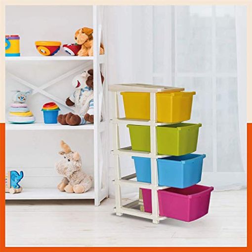 Picture of 4 Layer Multi-Purpose Modular Drawer Storage System for Home and Office with Trolley Wheels and Anti-Slip Shoes