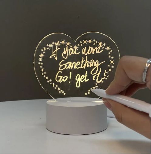 Picture of Heart shape  Note Board Led Night Light Acrylic Creative Message Board Holiday USB Light Gift For Kids Gril Home Decoration Night Lamp