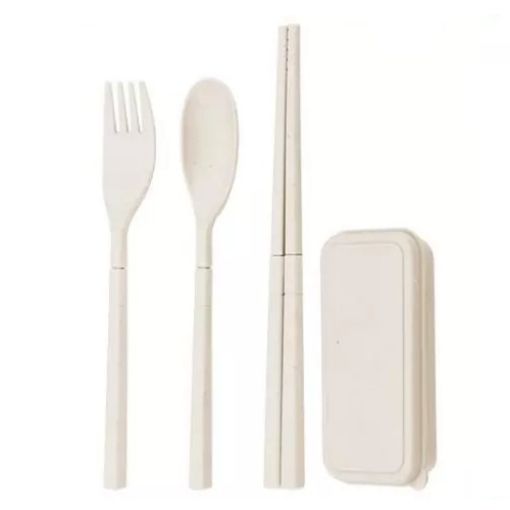 Picture of PLASTIC SPOON SET WITH BOX FOLDABLE SPOON SET SET WITH BOX Cutlery Set Wheat Straw Portable Spoon Folk Chopstick Portable Cutlery Set Travel Spoon Fork Chopstick box