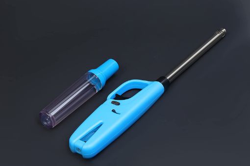 Picture of Flammable and Refillable Gas Lighter for Kitchen   Metal Nozal with Adjustable Gun Flame  Easy Grip Gun Shaped Stainless Steel Regular Gas Lighters