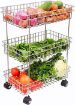 Picture of SS 3 Layer Trolley stainless steel fruit trolley 3 layer kitchen trolley fruit trolley basket with wheel 3 layer kitchen rack Vegetable Onion Trolley Vegetable Basket Vegetable Stand Rack Basket for Home