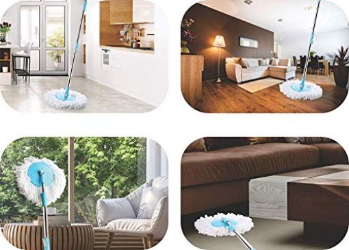 Picture of square Spin Mop Bucket with 180 Degree Bendable Handle Cleaning Mop Set with Bucket   Floor Cleaning Mop Bucket with Steel Spin and 2 Microfiber Refills for Home & Office Purpose