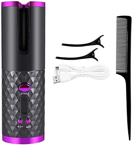 Picture of Automatic Auto Hair Curler Wireless Curling Iron Ceramic Rotating Cordless USB Rechargeable Timer LCD Digital Hair Curler Irons Adjustable Temperature Hair Care Hair Styling Tool