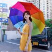 Picture of Windproof Travel Umbrella with Teflon Coating  Golf Umbrella Windproof - Oversized 54inch Double Layer Rainbow 10Ribs Folding Travel Umbrella Compact Auto Open Close for Rain