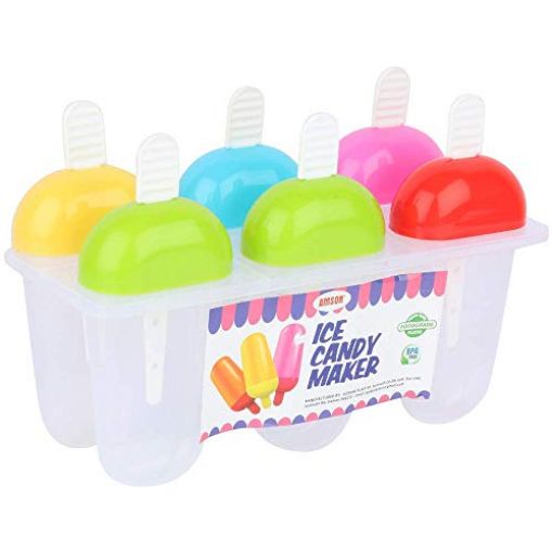 Picture of ice candy mould Kulfi Maker Homemade Popsicle Frozen Ice Cream Mould steel Aluminium Tray of 6 Candy with Reusable Stick DIY Pop Molds Holders