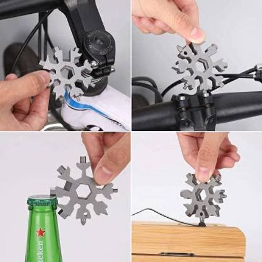 Picture of New 18-in-1 Snowflake Multi-Tool Multi-Purpose Screwdriver Tool 18 in 1 Stainless Steel Snowflake Multi Tool Keychain Use Any Time all time best