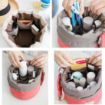 Picture of Cotton and Nylon Designed Bucket Barrel Shaped Waterproof Cosmetic Makeup Bag Round Shape Multifunctional Makeup pouch Unique Design Lazy Cosmetic Organizer pouch