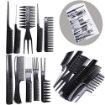 Picture of 10 Pcs Multipurpose Salon Hair Styling Kit  Salon Hair Styling com Hairdressing hairdresser Barber Combs Hair Combs Salon Styling Tools set of 10 com Combs Brush Set (Black) Hair Cutting com