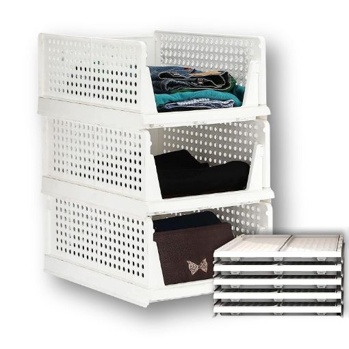 Picture of 3 LAYER FOLDABLE SLIDING  DRAWER Clothes Organiser for Wardrobe Cupboard Organizer  3 Layer Adjustable Storage Drawer