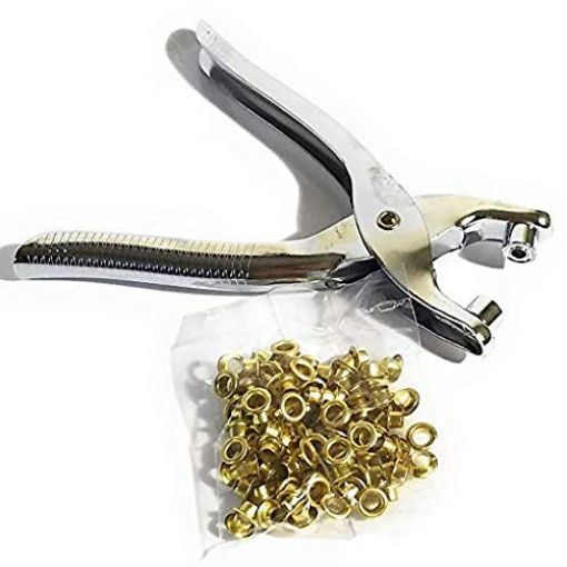 Picture of Grommet Eyelet Setting Plier with 100 PCS Gold Eyelets Grommets Steel Hole Punch Eyelet Setter Kit
