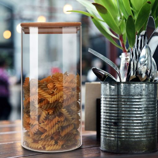 Picture of Glass Storage Jar with Airtight Seal Bamboo Lid 1400ml Coffee Bean and Kitchen Food Container