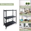 Picture of 3-Shelf Foldable Storage Shelves with Wheels Metal Kitchen Rolling Microwave Table on Wheels  3 Layer Kitchen Folding Utility Microwave Oven Stand