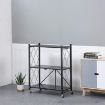 Picture of 3-Shelf Foldable Storage Shelves with Wheels Metal Kitchen Rolling Microwave Table on Wheels  3 Layer Kitchen Folding Utility Microwave Oven Stand