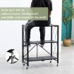 Picture of 3-Shelf Foldable Storage Shelves with Wheels Metal Kitchen Rolling Microwave Table on Wheels  3 Layer Kitchen Folding Utility Microwave Oven Stand