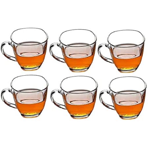 Picture of Squre Tea Cup 6 pis set 205 ml   Table Ware Series Tea Cup Round Handle and Square Base for Office cup Square Shape Glass Tea Cup Convenient Solid Handle Cups Coffee Cups