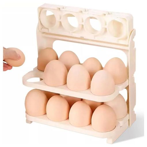 Picture of FOLDING EGG BOX 2 LAYER EGG BOX 24 GRID EGG BOX lastic 3 Layer Foldable Egg Storage Box Refrigerator Side Door Storage Folding 3 Layer Egg Storage Box 24 Grid Egg Storage Tray