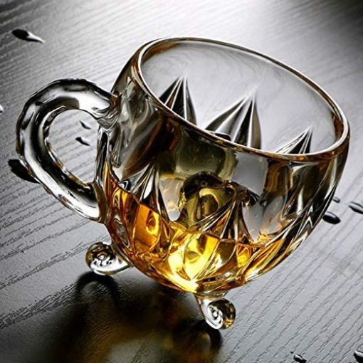 Picture of Tea Cup 6 pis set  Crystal Clear Tea & Coffee Cups with Leg Espresso Iced Teas beautiful Glass tea Cup set with handle Crystal cup