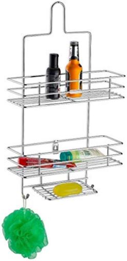 Picture of Stainless Steel Multipurpose Storage Rack 3 Tier Bathroom Shelf Hanging Shower Head Caddy Holder Organizer Wall Mounted Organizer Storage for Shampoo Conditioner Soap Bathroom Rack Stand Steel