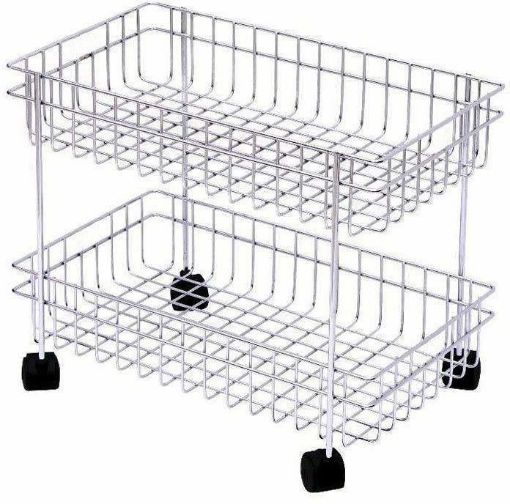Picture of SS 2 Layer Trolly Vegetable Trolly Kitchen Trolly Modern Storage Rack Vagetable Basket Trolly Double Layer Multipurpose Trolly Storage Rack
