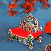 Picture of Bal Gopal Singshan bal gopal singhashan Sofa Aasan for Kanha Ji Janmashtami ashan Ladoo Bal Gopal Small Sinhasan Pooja Mandir sofa Religious Puja Gifts singhasan