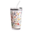 Picture of Mug  450ML Glass Cup Transparent Coffee Mug Tea Cup Travel Mug Print Milk Glass Cup Spill Proof Lid and StrawKids with Handle cup Juice Shakes Coffee Mug Glass