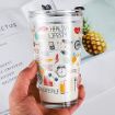 Picture of Mug  450ML Glass Cup Transparent Coffee Mug Tea Cup Travel Mug Print Milk Glass Cup Spill Proof Lid and StrawKids with Handle cup Juice Shakes Coffee Mug Glass