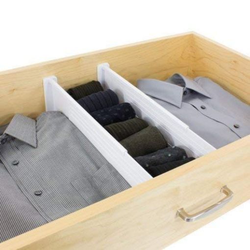 Picture of Expandable Drawer Divider and Organizer   Adjustable Household Separators for Kitchen  Dresser  Bedroom Bathroom